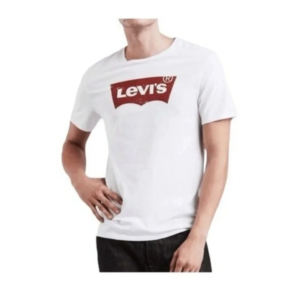 Levi's Housemark Logo Graphic Tee White Red Jersey Knit Short Sleeve Crewneck L